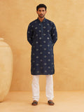 SOJANYA Kurta Lurus Sutera Kapas Sulam Geometrik Dengan Churidar
