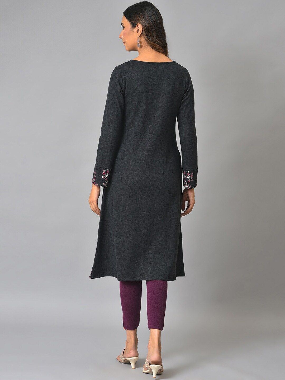 W Round Neck Floral Printed A-Line Kurta