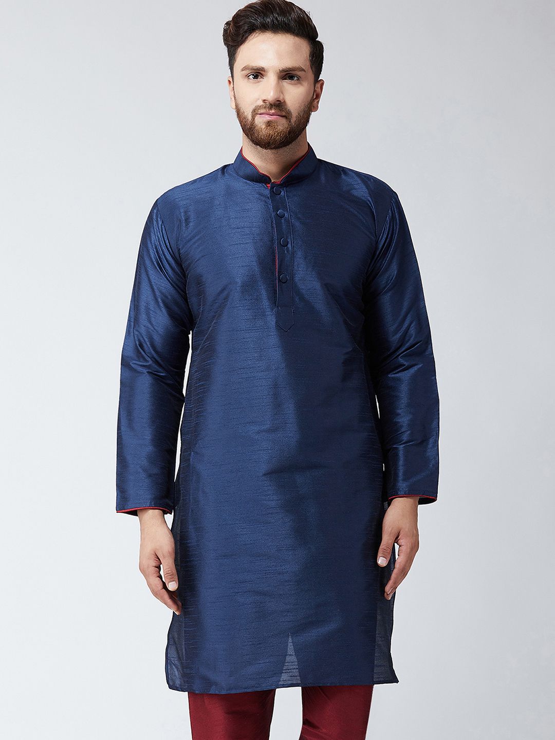 SOJANYA Men Navy Blue Solid Straight Kurta