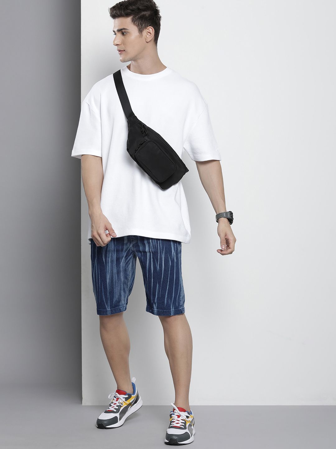 The Indian Garage Co Men Abstract Printed Denim Shorts