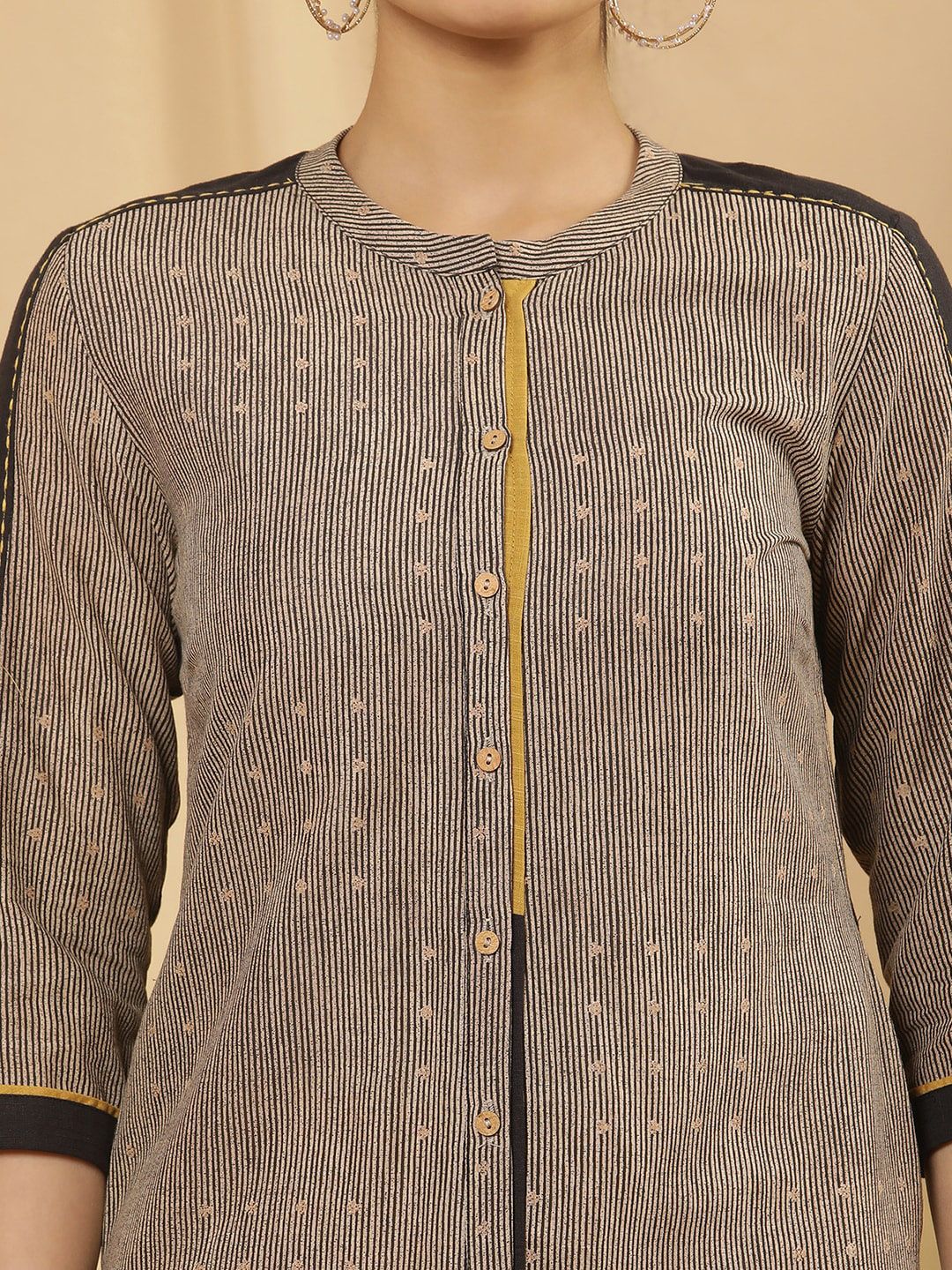W Striped Regular Thread Work Pure Cotton Kurta with Salwar