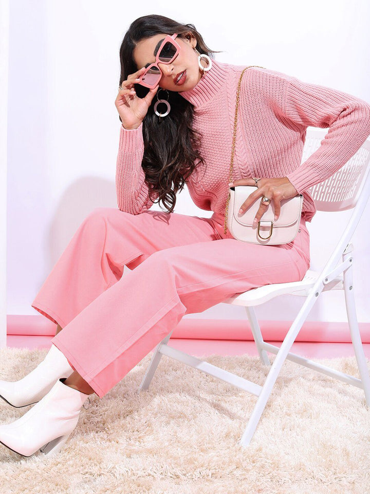 Tokyo Talkies Women Pink Turtle Neck Pullover