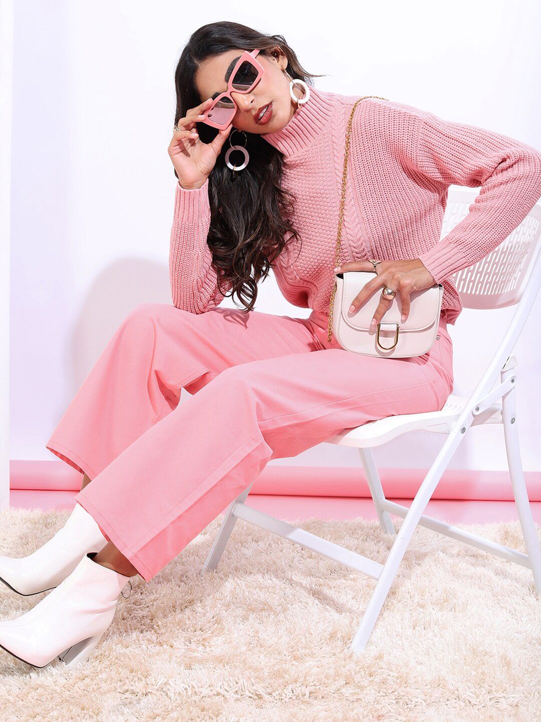 Tokyo Talkies Women Pink Turtle Neck Pullover