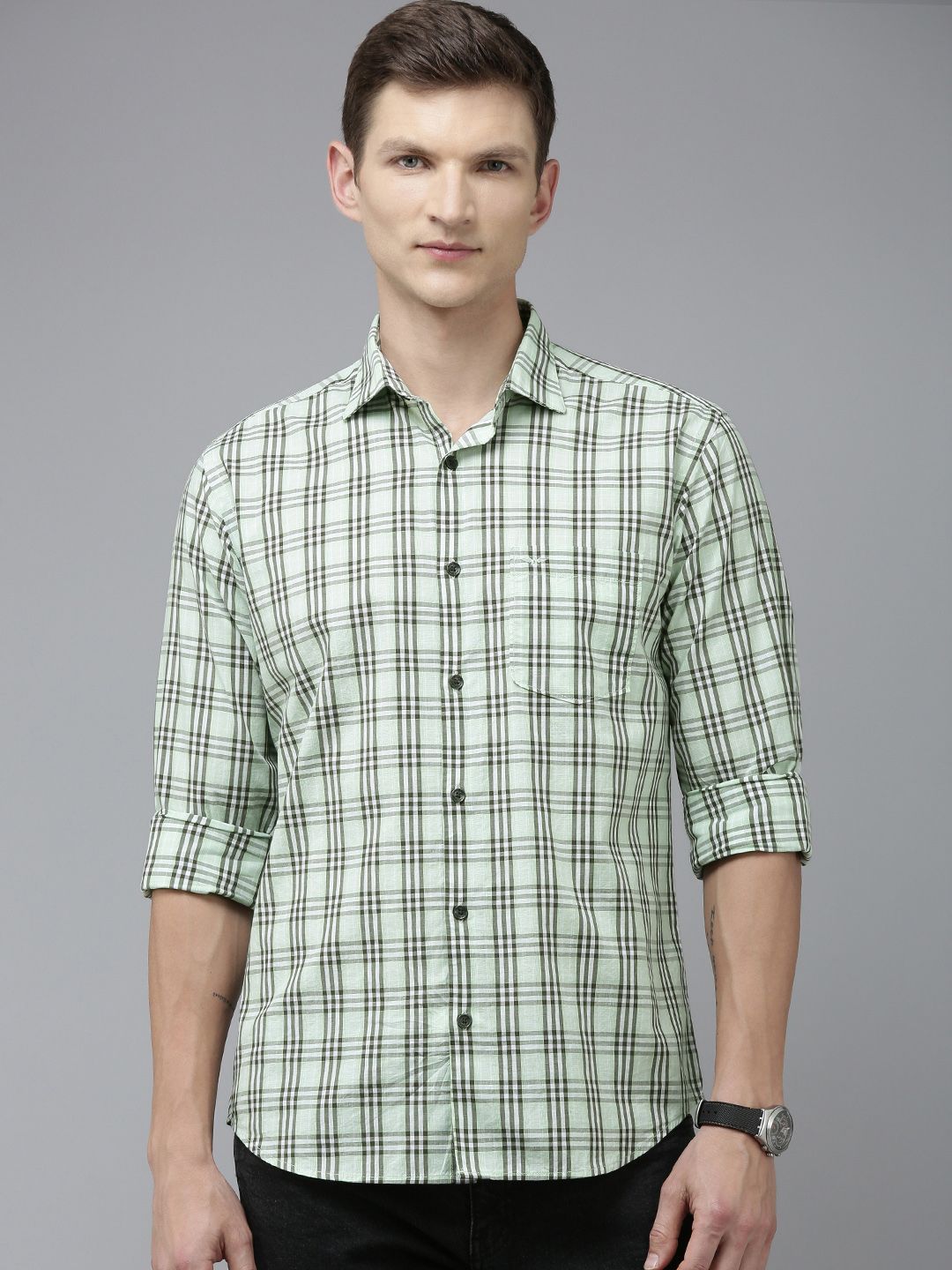 Park Avenue Men Slim Fit Tartan Checks Opaque Pure Cotton Casual Shirt