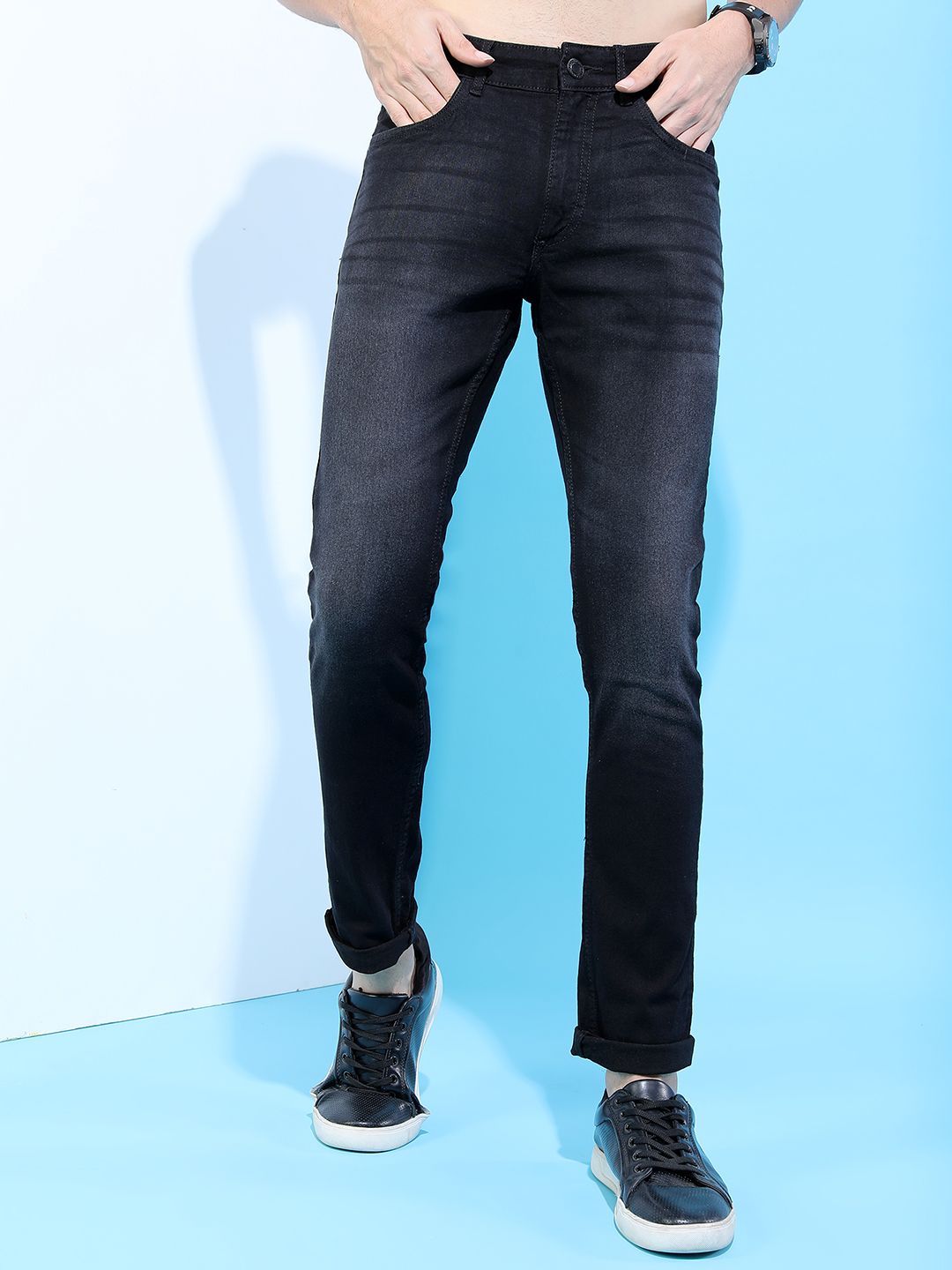 HIGHLANDER Men Black Slim Fit Mid-Rise Clean Look Stretchable Jeans