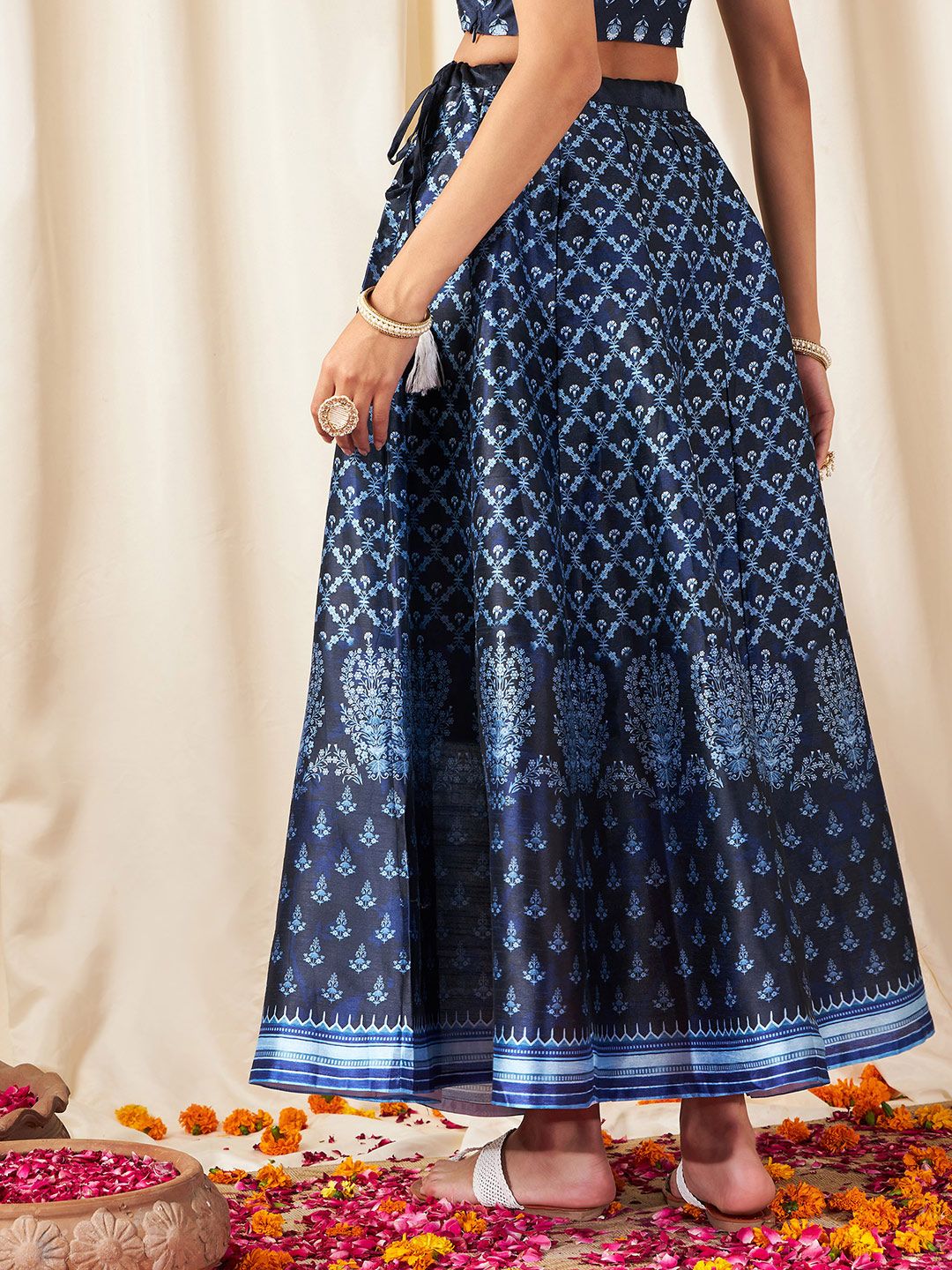 Shae by SASSAFRAS Women Deep Navy Blue Floral Skirt