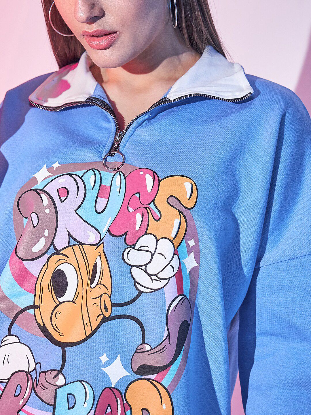 STREET 9 Graphic Printed Pure Cotton Fleece Pullover