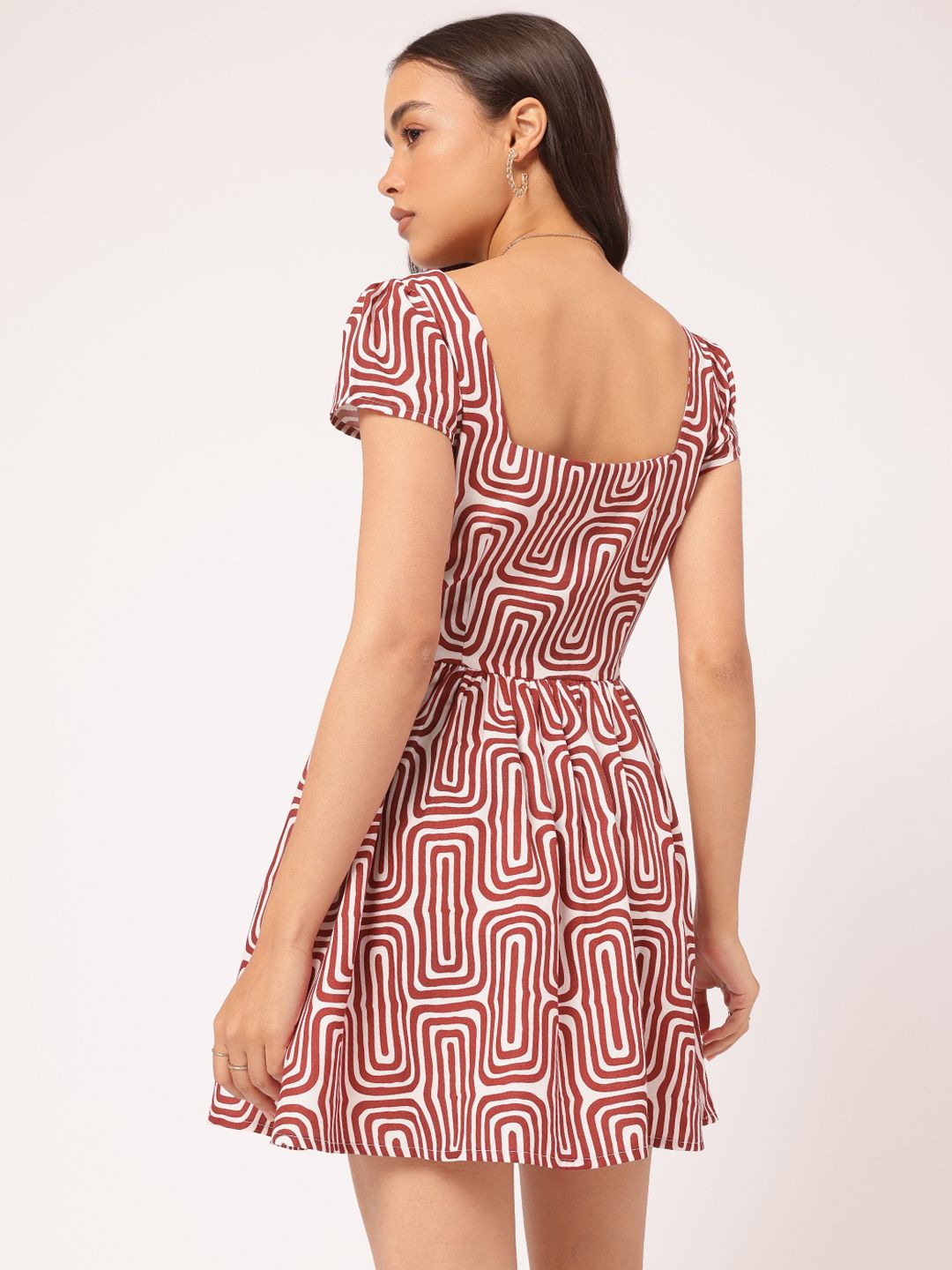 DressBerry Bubbly Boutique Geometric Printed Fit & Flare Mini Dress