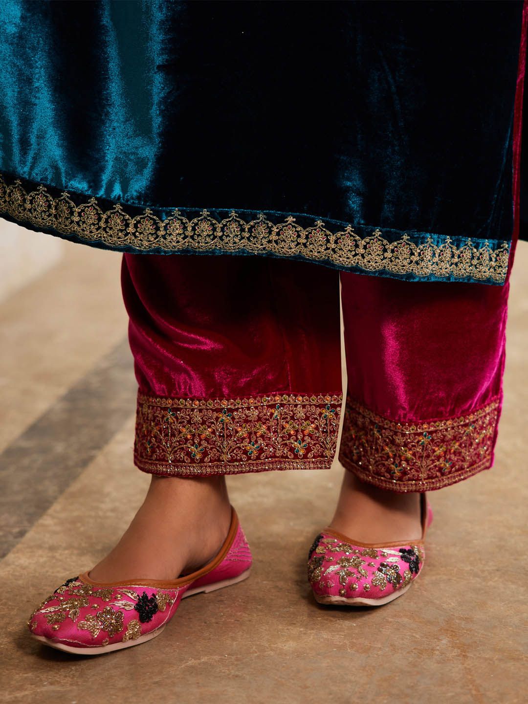 Indo Era Women Ethnic Motifs Embroidered Regular Sequinned Velvet Kurta with Trousers & With Dupatta