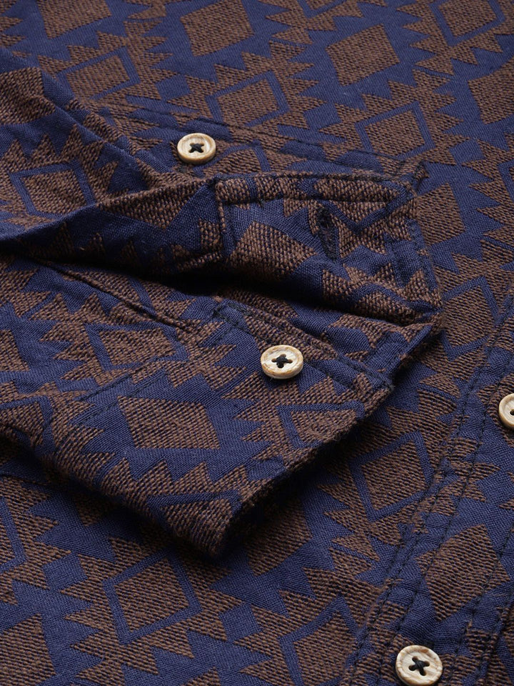 The Indian Garage Co Self-Design Geometric Drop-Shoulder Sleeves Relaxed Fit Casual Shirt