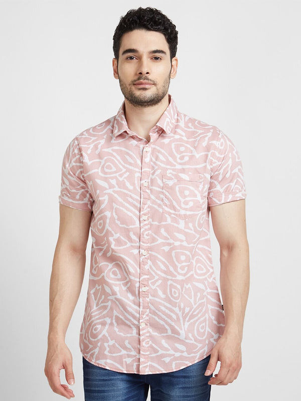 SPYKAR Classic Abstract Printed Spread Collar Opaque Cotton Casual Shirt