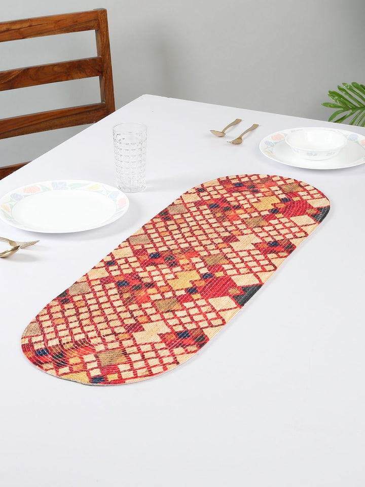 HOSTA HOMES Red & Brown Pure Cotton Printed Table Runner