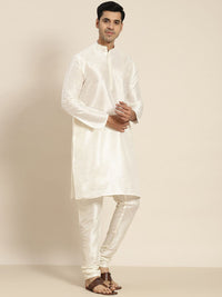 SOJANYA Men Cream-Coloured Kurta with Churidar with Nehru Jacket