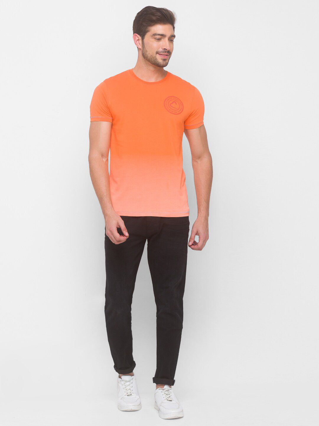 Being Human Men Orange Pure Cotton Brand Logo Printed Monochrome Regular Fit T-shirt