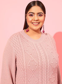 Curvy Street Plus Women Women Pink Cable Knit Acrylic Pullover