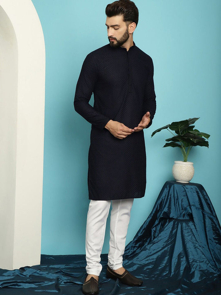 SOJANYA Geometric Embroidered Thread Work Pure Cotton Straight Kurta with Churidar