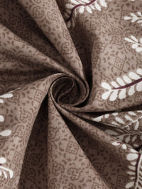 KLOTTHE Brown & White Floral Printed 300 TC Fitted Double King Bedsheet & 4 Pillow Cover