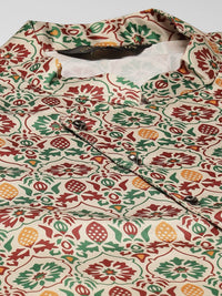 SOJANYA Men Off White & Maroon Ethnic Motifs Print Kurta & Churidar with Tailored Jacket