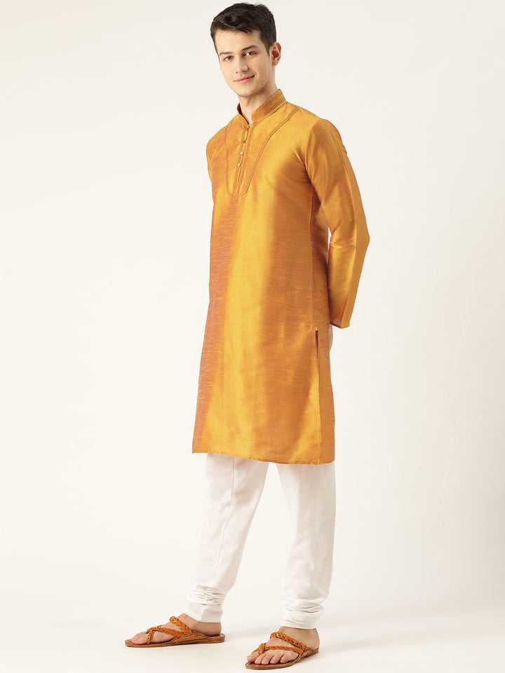 SOJANYA Kurta Lurus Pepejal Berwarna Emas Lelaki