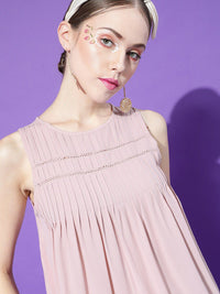 STREET 9 Pink Lace Inserts Gathered & Pleated Crepe Top