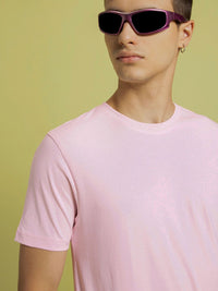 Bewakoof Pink Round Neck Short Sleeves Pure Cotton Regular T-shirt