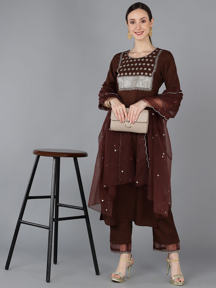 KALINI Ethnic Motifs Yoke Design Regular Sequinned Kurta With Trousers & Dupatta
