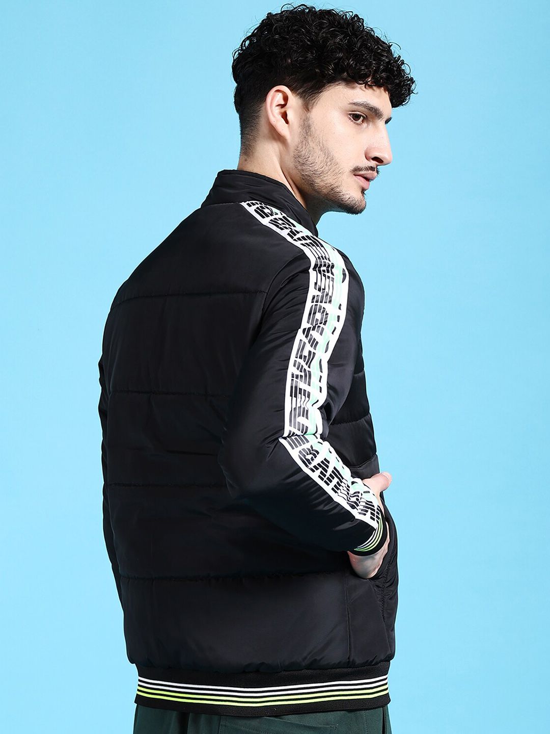 The Indian Garage Co Men Black Outdoor Bomber Jacket