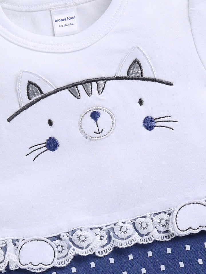 Moms Love Infant Girls Printed Cotton Rompers with Applique Detail