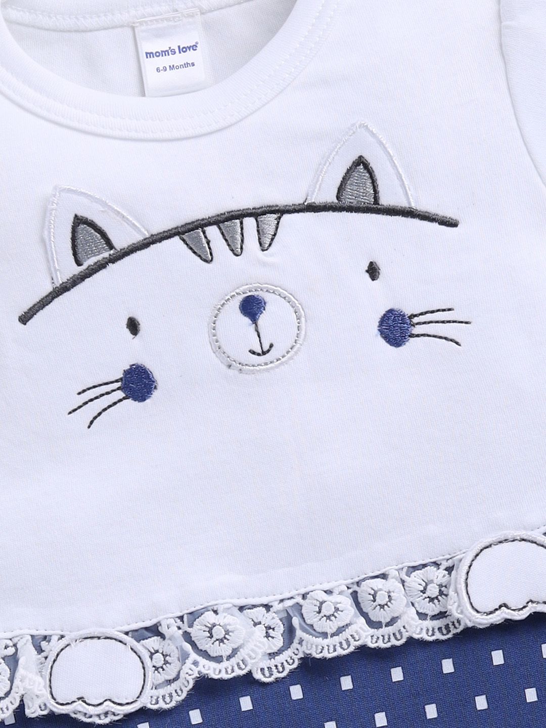 Moms Love Infant Girls Printed Cotton Rompers with Applique Detail