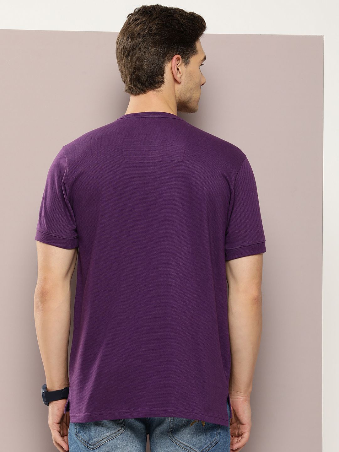 DILLINGER Men Henley Neck Honeycomb Structure T-shirt