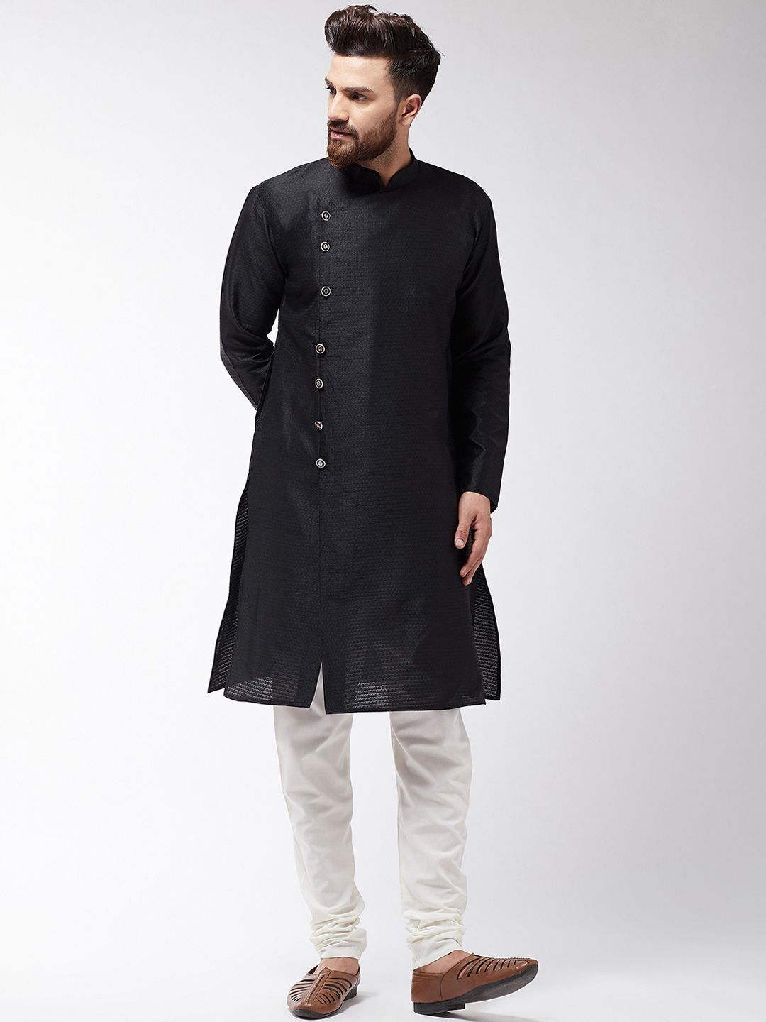SOJANYA Lelaki Hitam Solid Kurta Lurus
