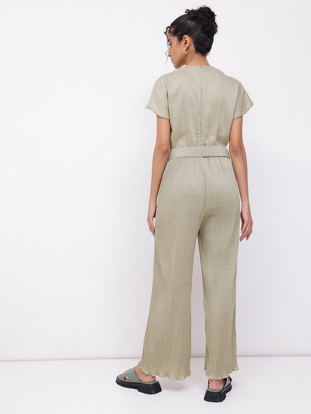 DressBerry Greyish Cowl Neck Draped Basic Jumpsuit With Belt