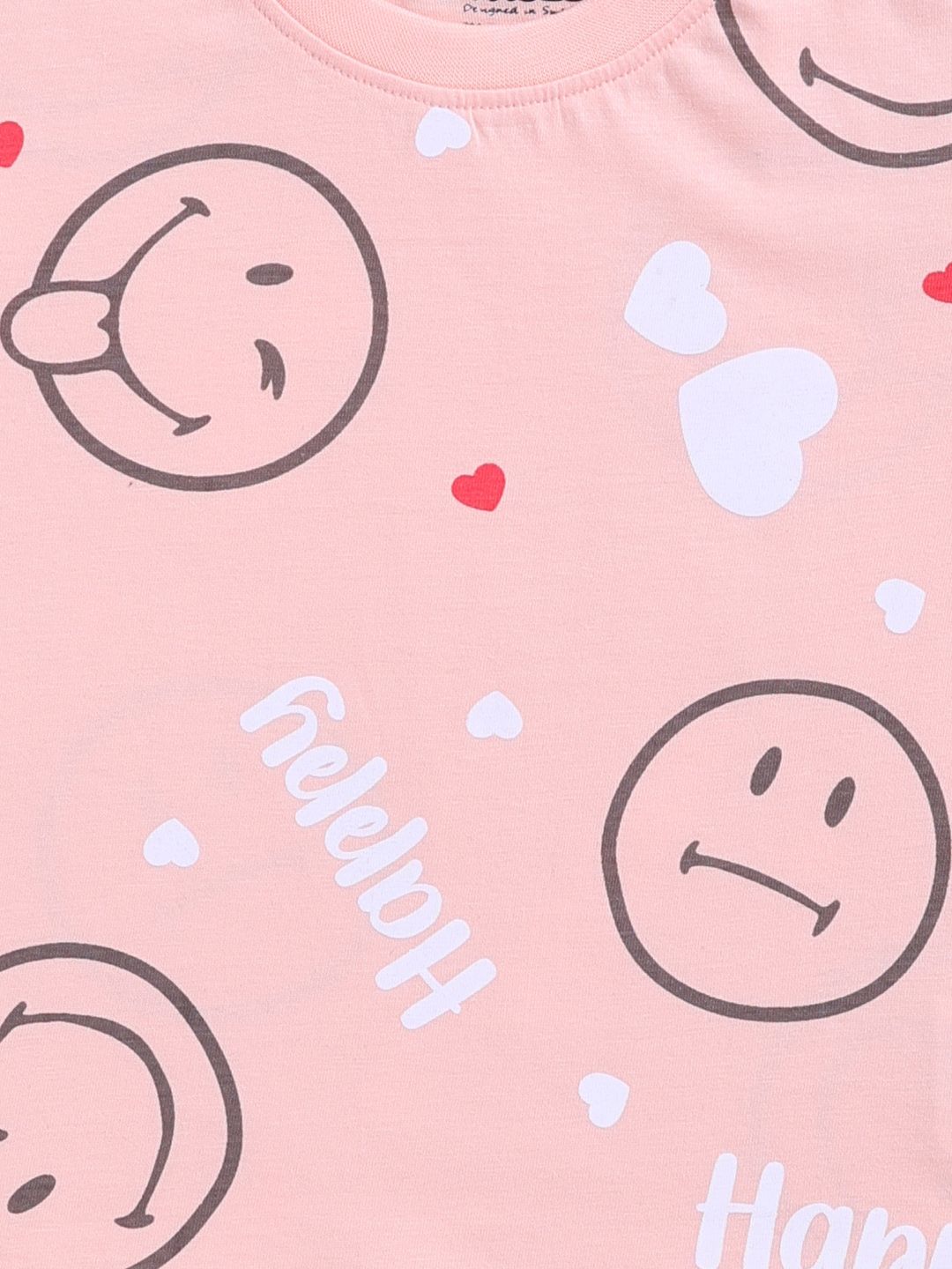 Happy Faces Kids Girls Smiley Printed Pure Cotton T-Shirt