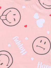 Happy Faces Kids Girls Smiley Printed Pure Cotton T-Shirt