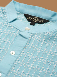 SOJANYA Motif Etnik Sulam Kurta Kapas Tulen
