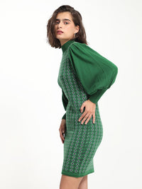 RAREISM Geometric Self Design Acrylic High Neck Sheath Winter Dresses