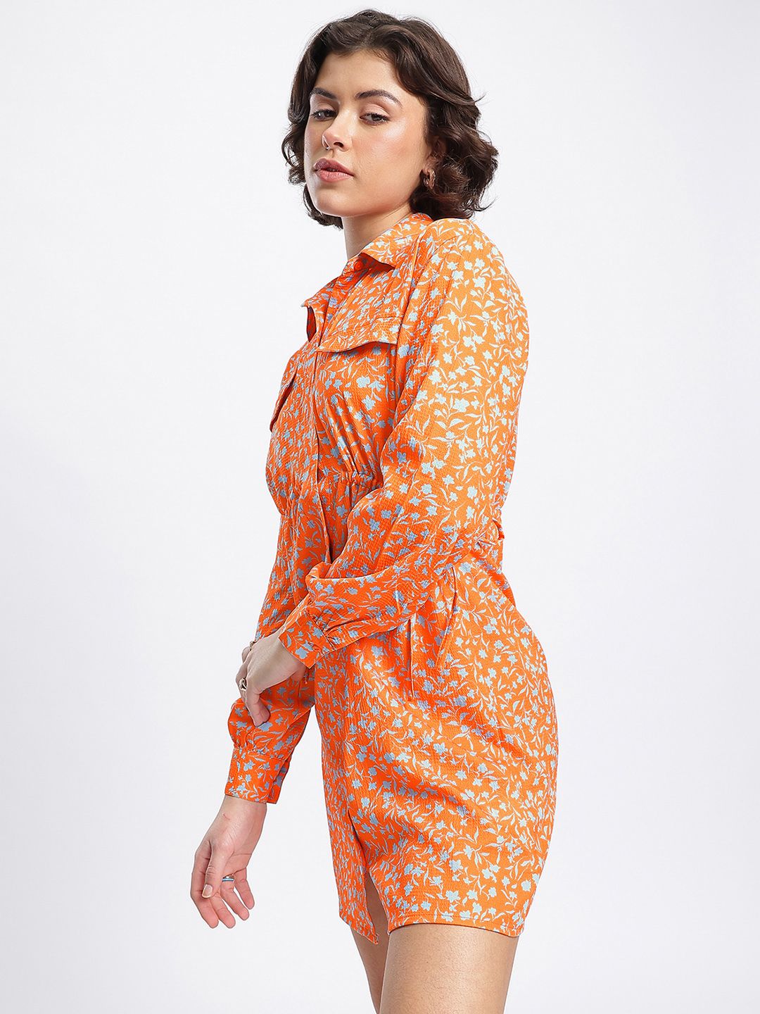 DressBerry Floral Glam Printed Shirt Dress with Waist Tie-ups