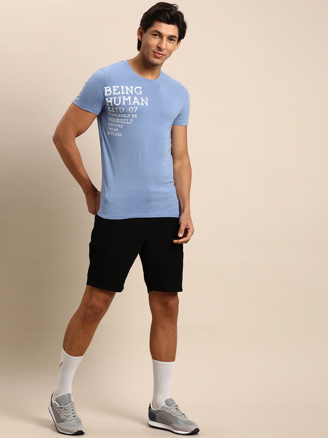 Being Human Men Blue Typography Printed Pure Cotton T-shirt