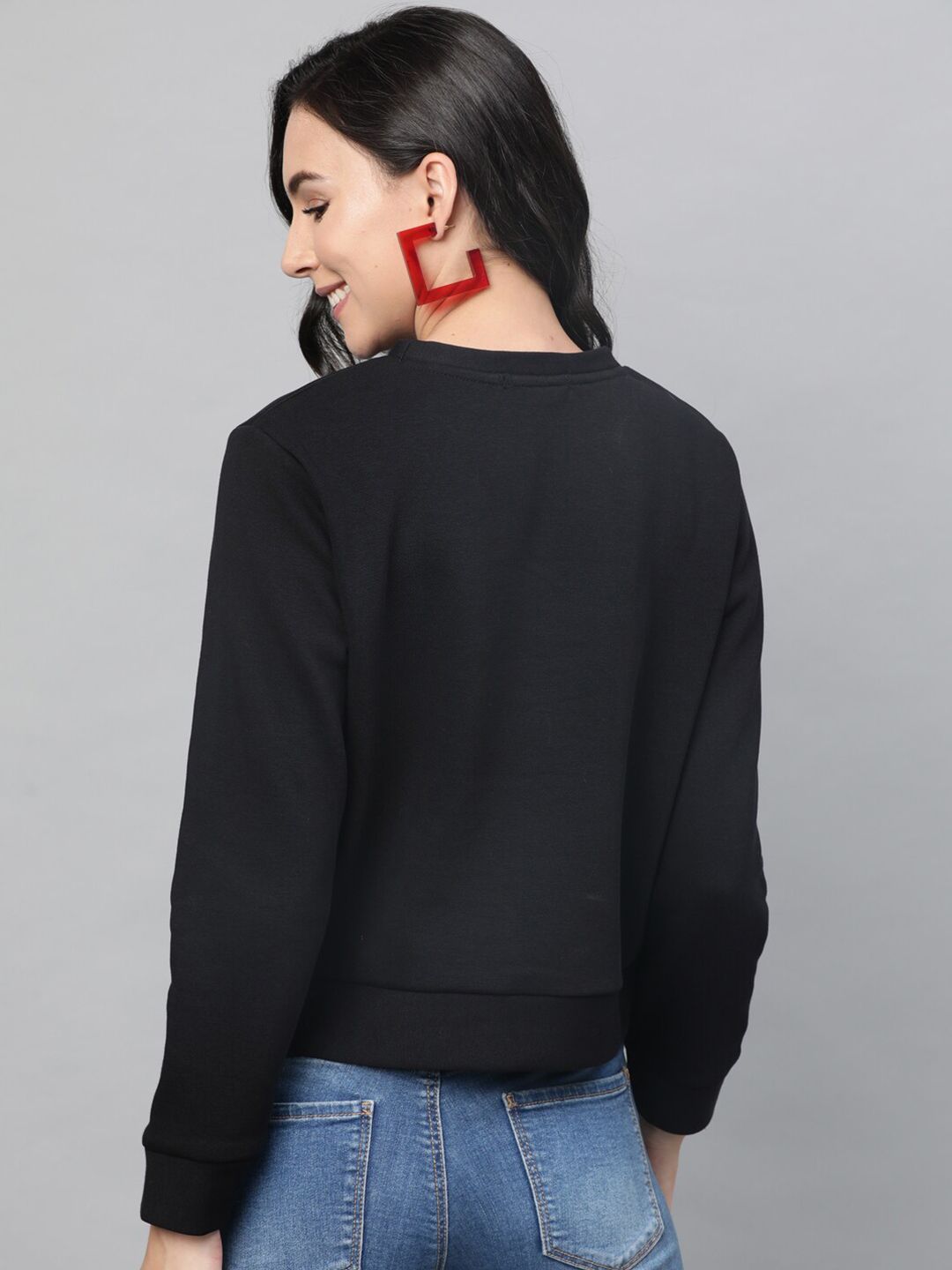 STREET 9 Women Black & Red Printed Sweatshirt