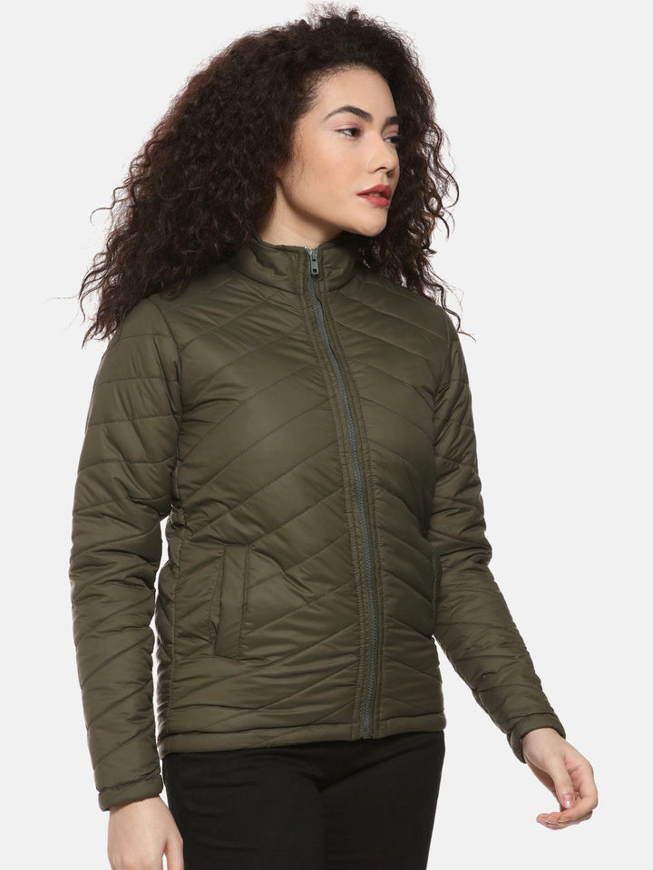Kampus Sutra Wanita Jaket Olive Hijau Pepejal