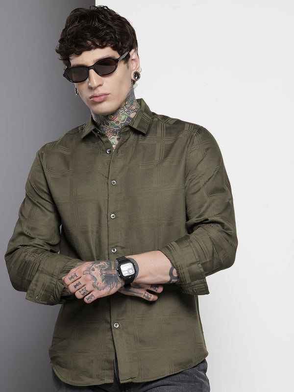 The Indian Garage Co Men Slim Fit Textured Dobby Party Shirt
