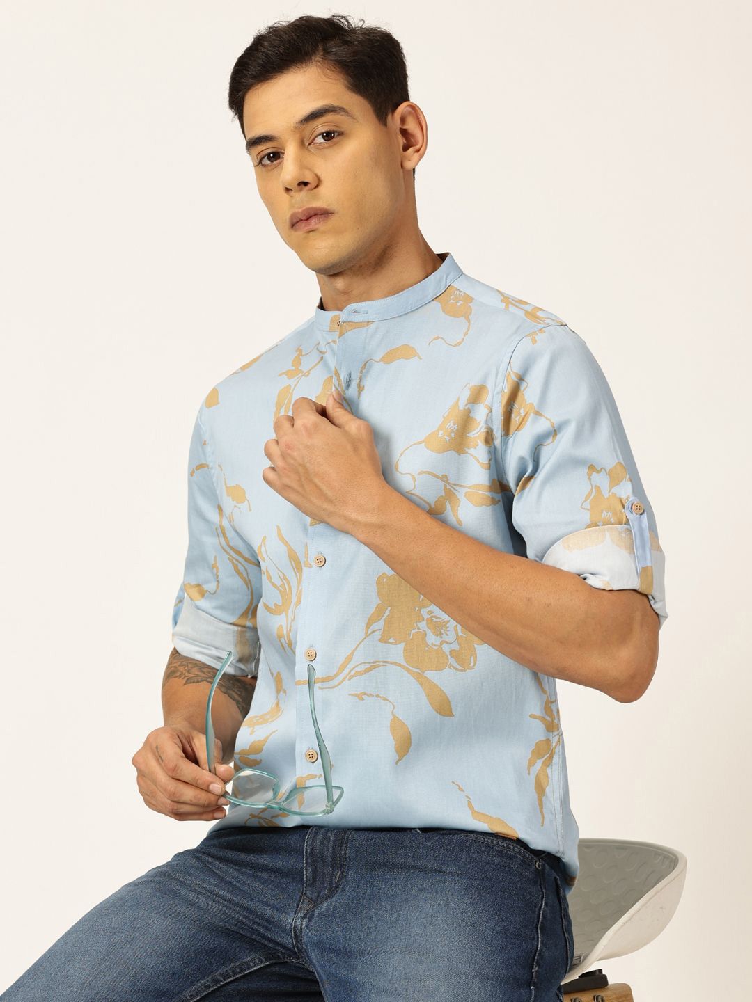 Thomas Scott Premium Slim Fit Floral Opaque Printed Cotton Casual Shirt