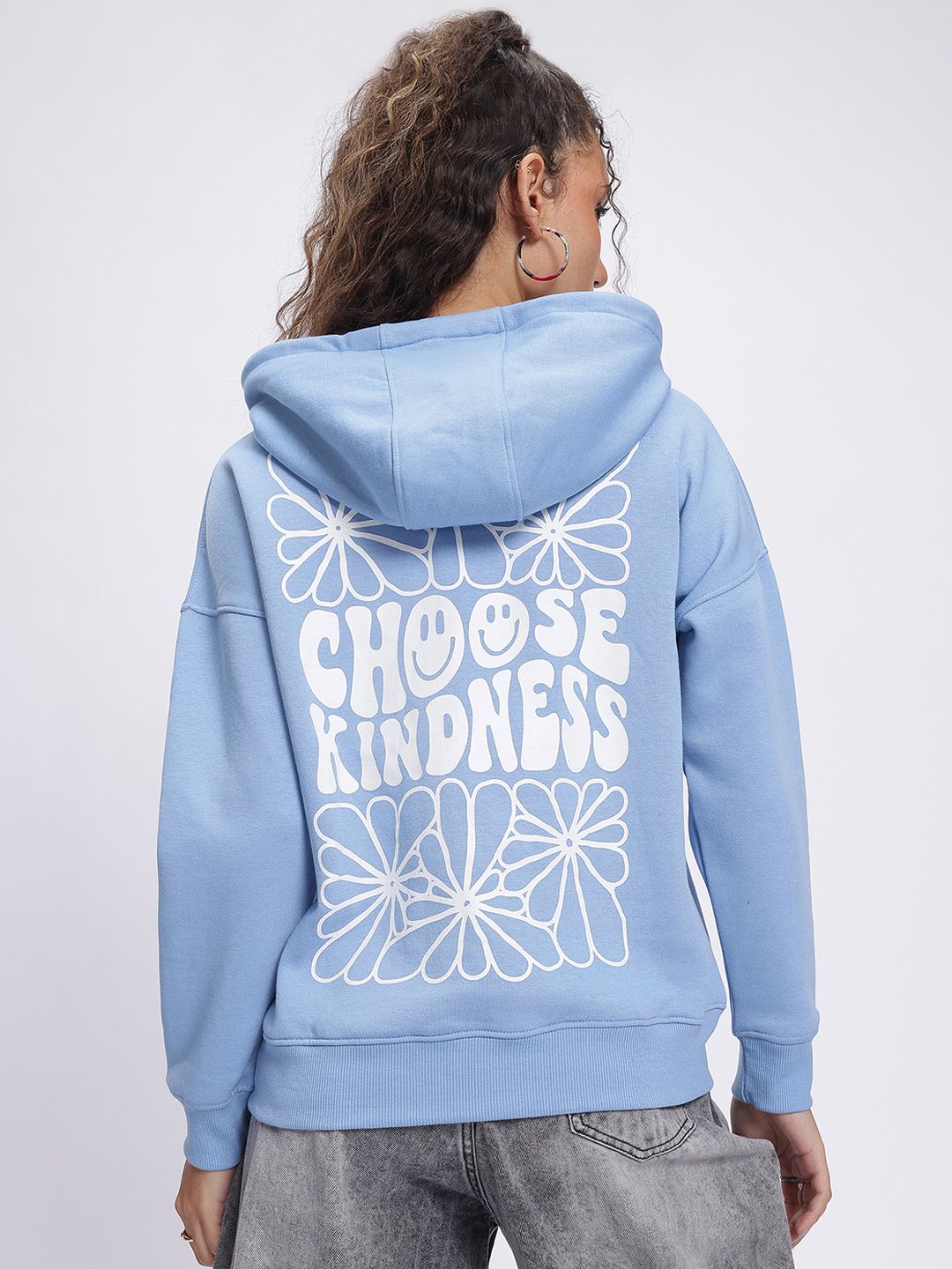 DressBerry Minimalist Message Typo Print Drop-Shoulder Hooded Sweatshirt