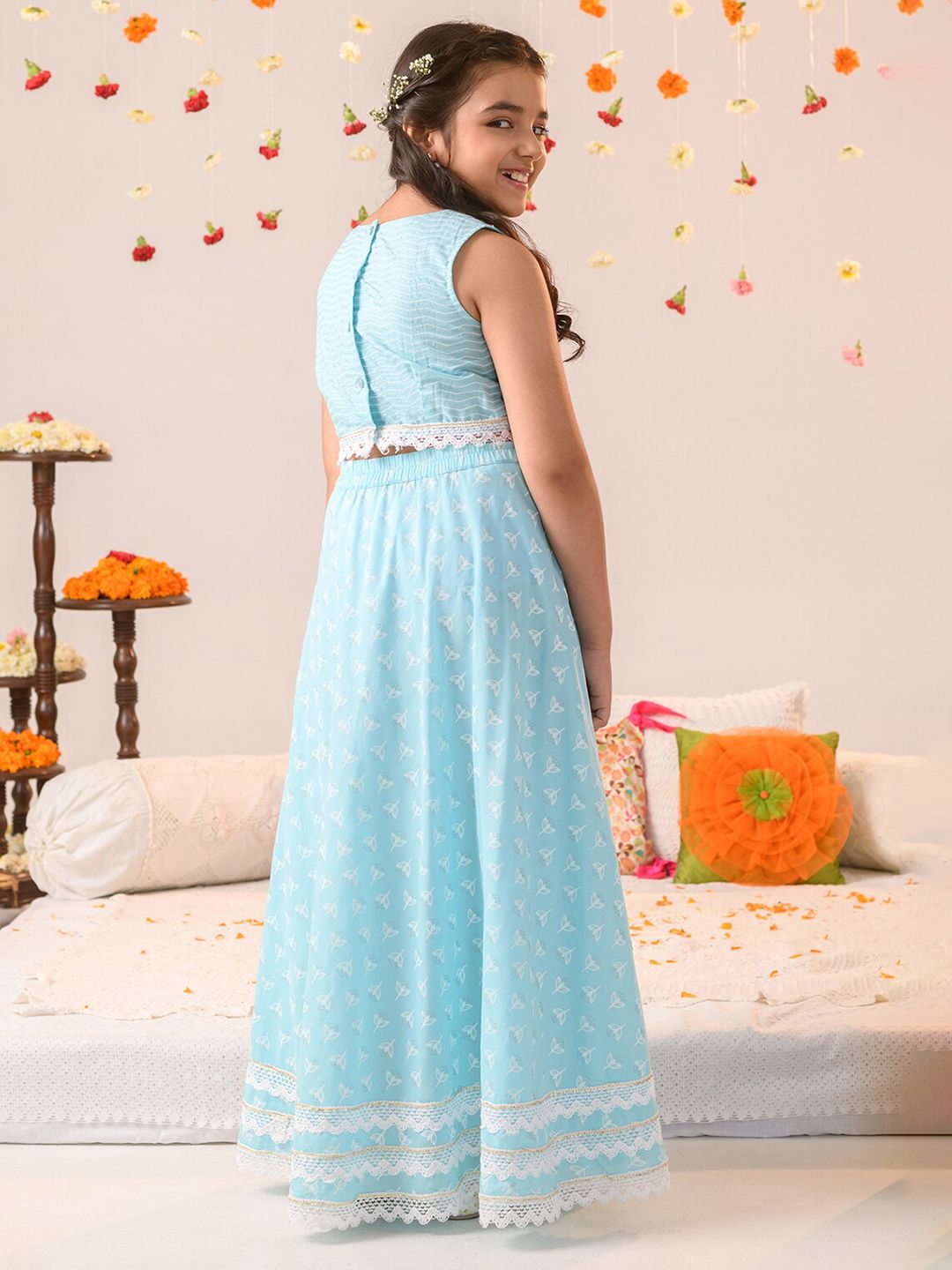 pspeaches Girls Printed Ready to Wear Lehenga & Blouse With Dupatta