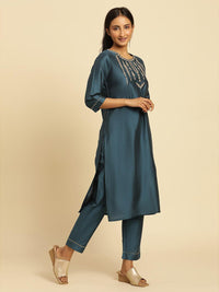 W Embroidered Straight Kurta with Trouser & Dupatta