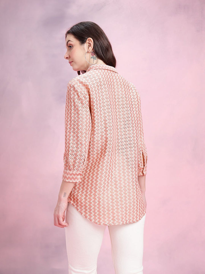 DressBerry Women Chevron Opaque Casual Shirt