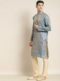 SOJANYA Woven Design Mandarin Collar Silk Cotton Kurta