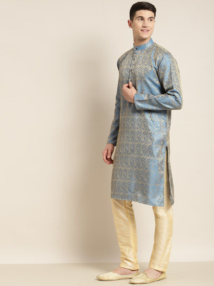 SOJANYA Woven Design Mandarin Collar Silk Cotton Kurta