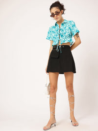 DressBerry Flirty Fusion Floral Print Front-Tie Crop Top