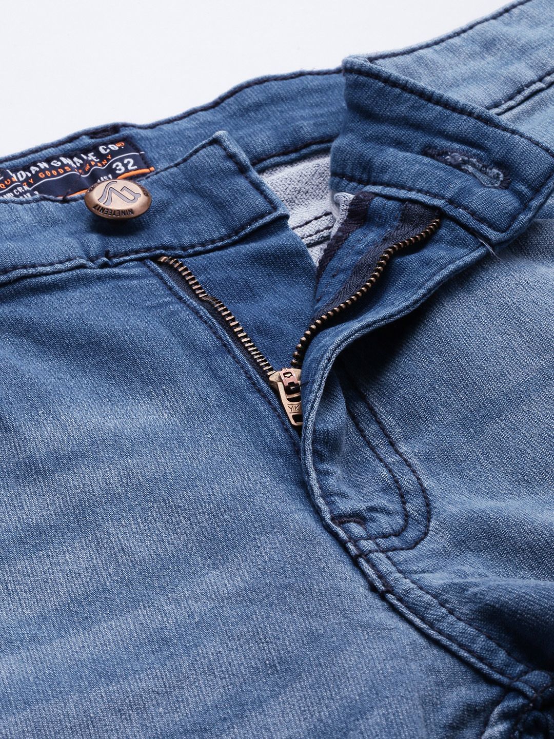 The Indian Garage Co Men Blue Slim Fit Mildly Distressed Light Fade Stretchable Jeans
